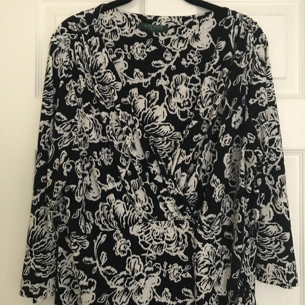 EUC Ralph Lauren navy/white floral faux wrap dress